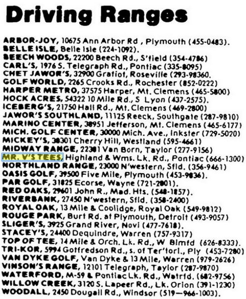 Mr. Vs Tees Driving Range - April 1983 Nice List Of Ranges